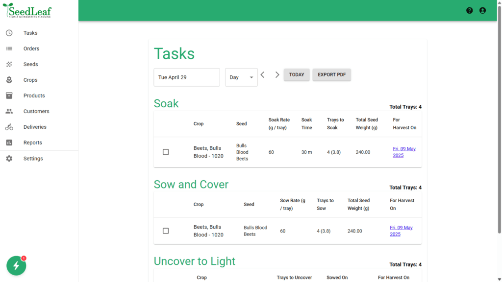 SeedLeaf Tasks screenshot
